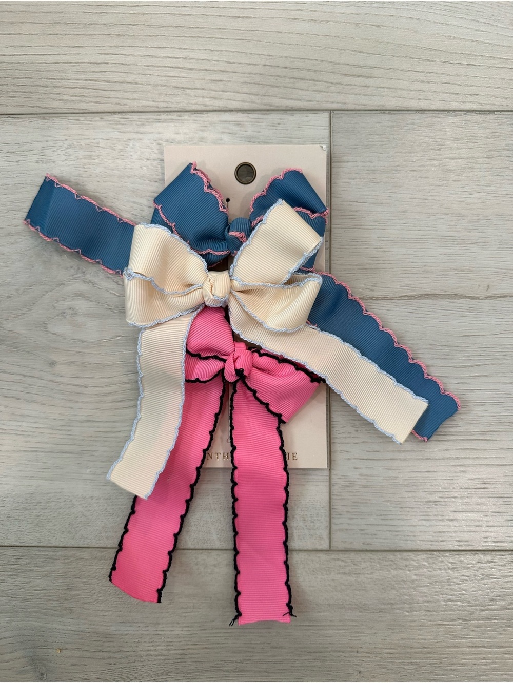 Urban Outfitters Blue, Cream & Pink Layered Ribbon Hair Bow